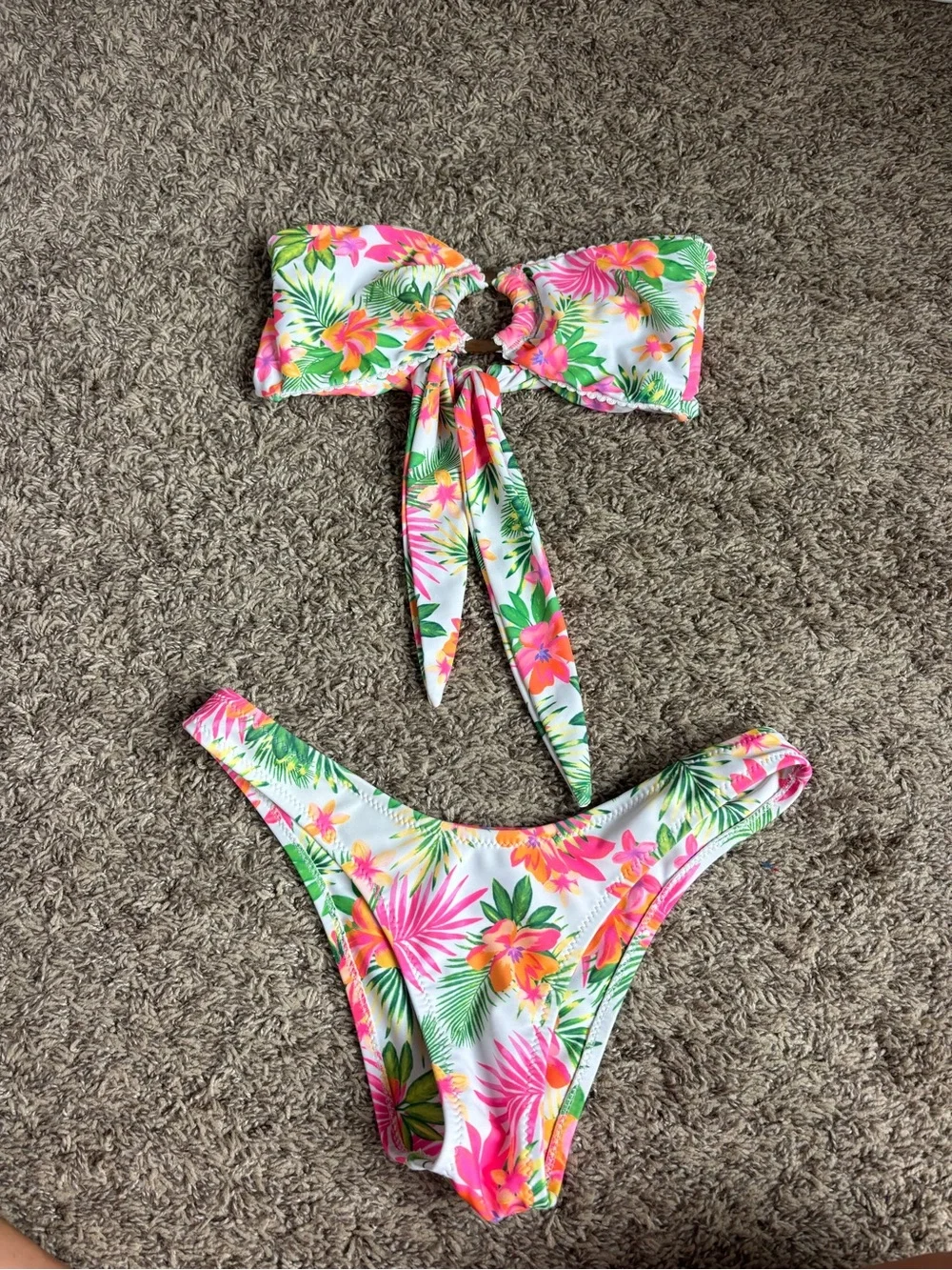 Kulani Kinis White Tropical Floral Bikini with Pink & Green Accents